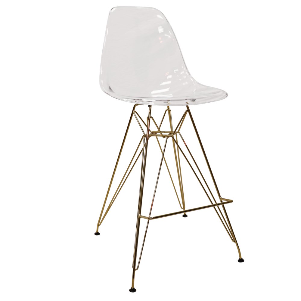 Cresco Modern Acrylic Barstool with Gold Chrome Base and Footrest. Picture 4