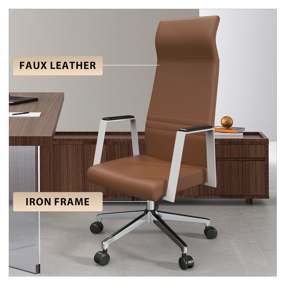 Aleen High-Back Office Chair in Dark Brown. Picture 2