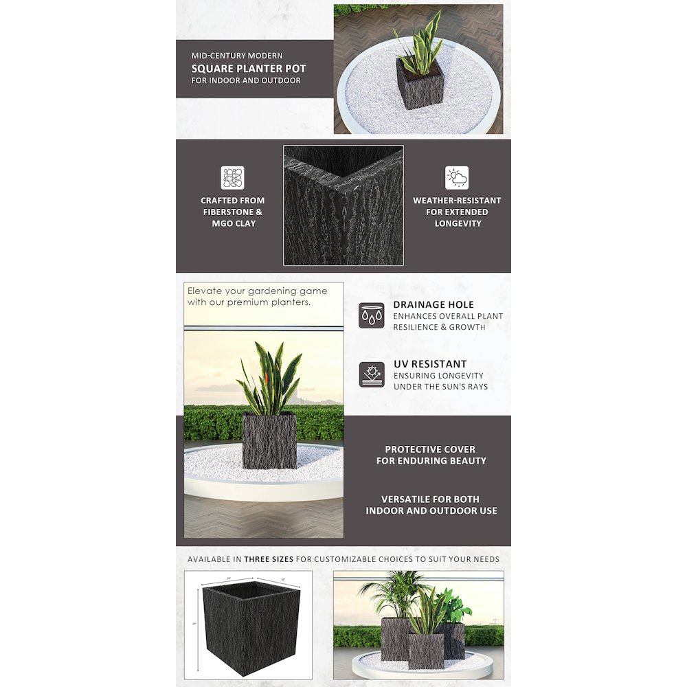 Verdura Series Cubic Poly Stone Planter in Dotted Blck 21.7 Cube. Picture 15