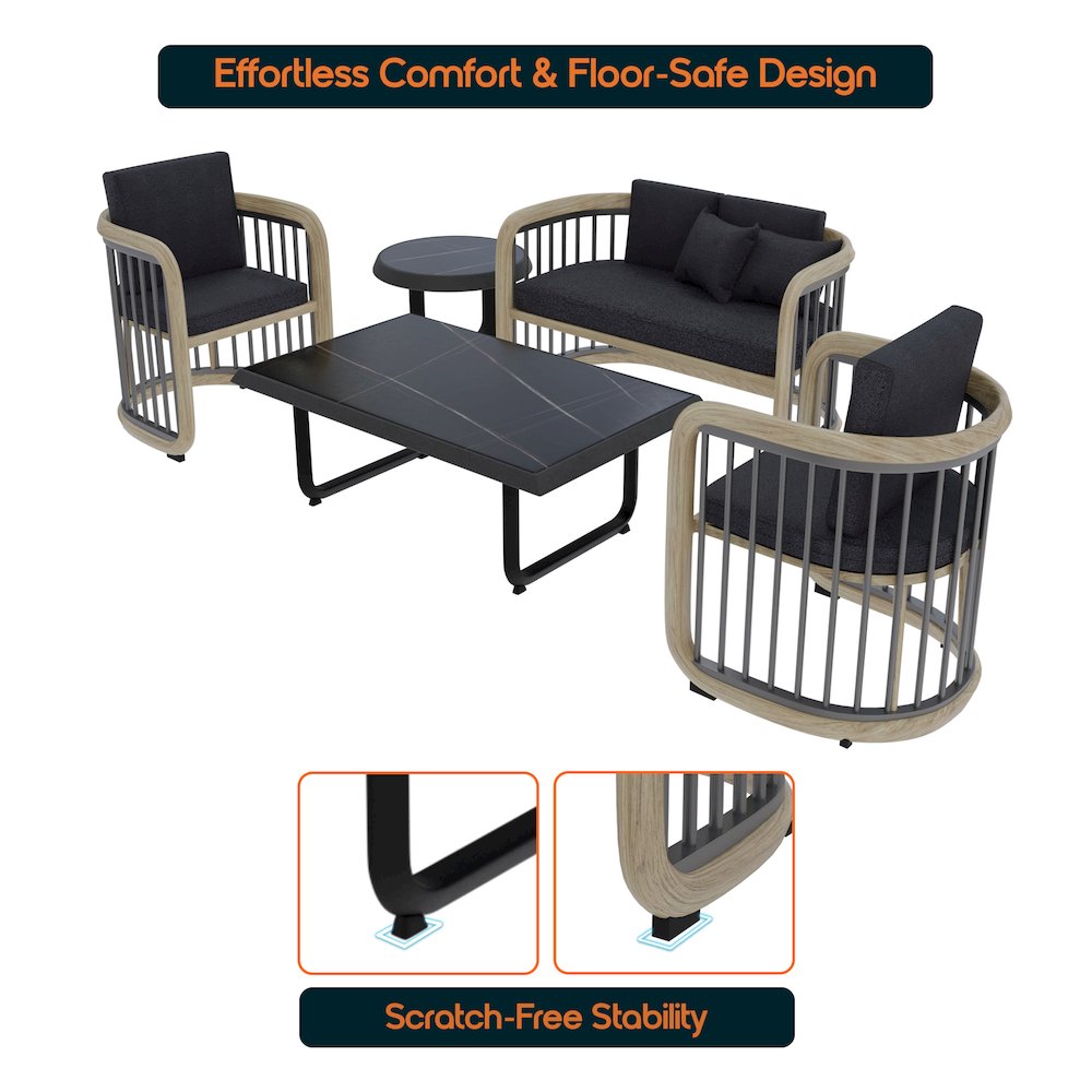 Klyra 5-Piece Aluminum Conversation Set with 2 accent chair in Grey. Picture 6