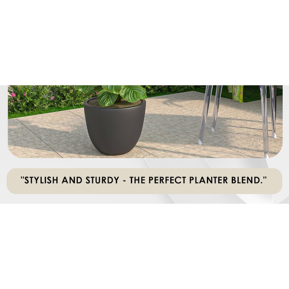 Dahlia Series Poly Stone Planter in Black 17.5 Dia, 13.6 High. Picture 2