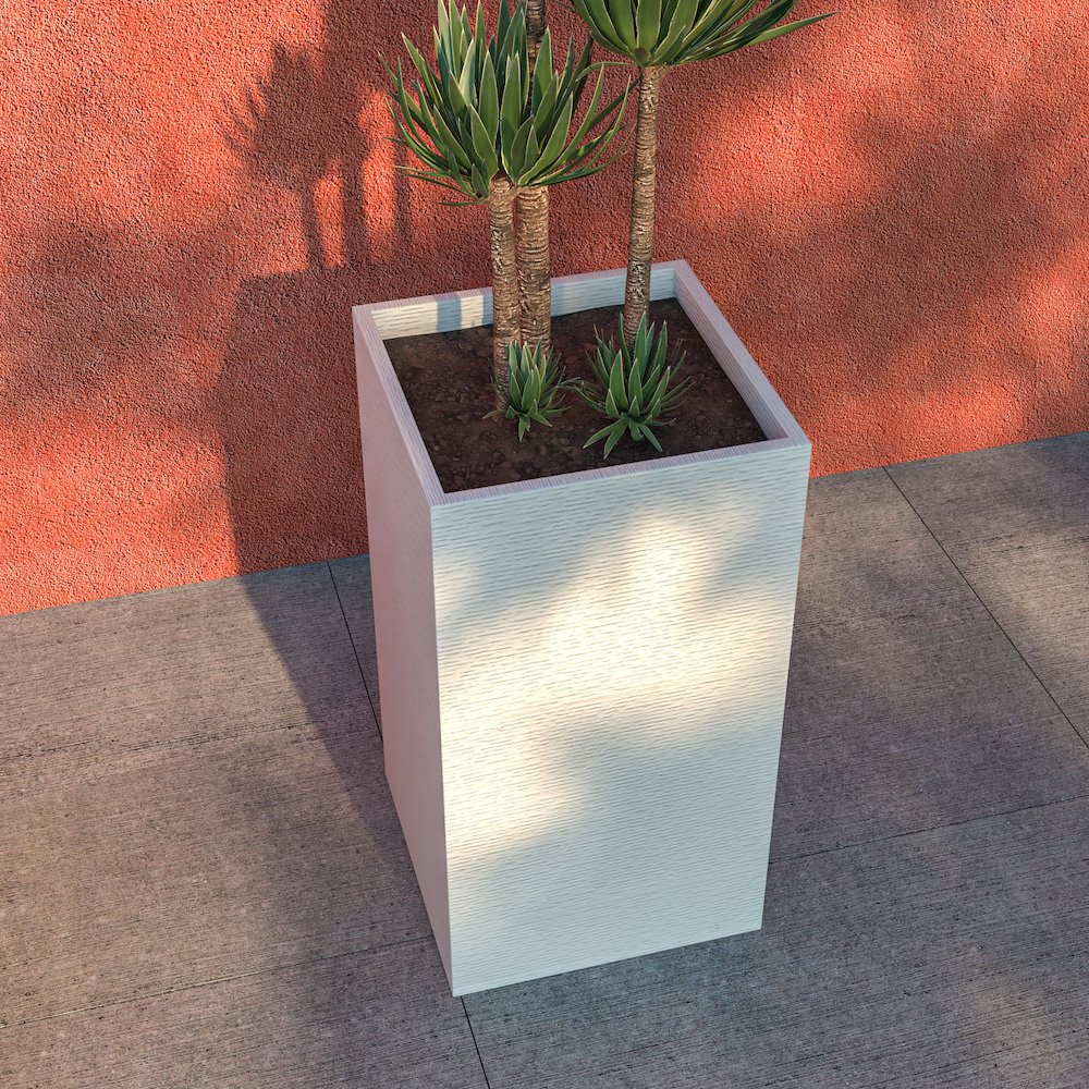 Basalt Series Poly Stone Planter 17" Square 31.5" High in White. Picture 10