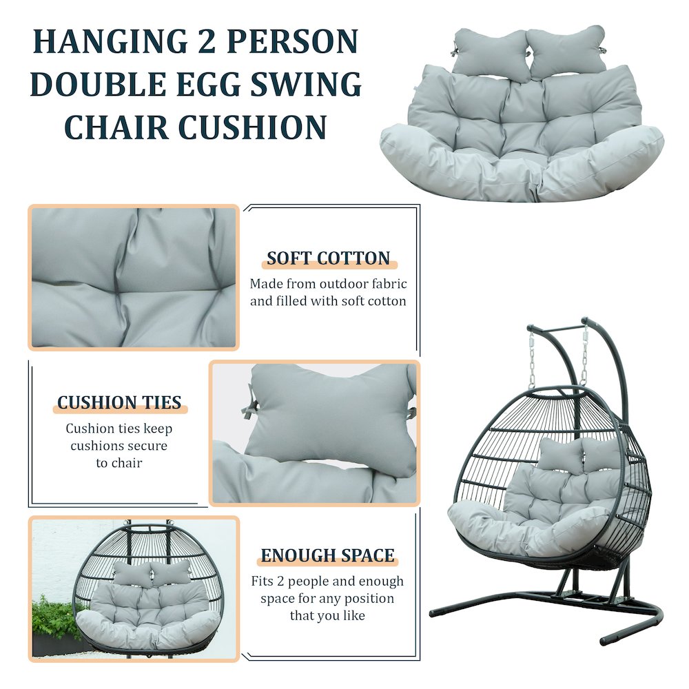 Wicker 2 Person Double Folding Hanging Egg Swing Cushion. Picture 3