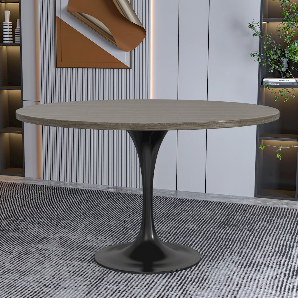 Verve Collection 48 Round Dining Table, Black Base with Dark Maple MDF Top. Picture 9