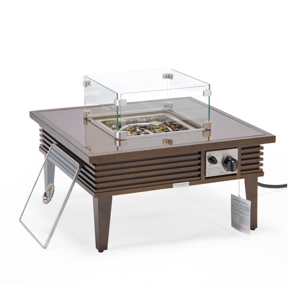 Walbrooke Patio Square Fire Pit and Tank Holder with Slats Design in Brown. Picture 6