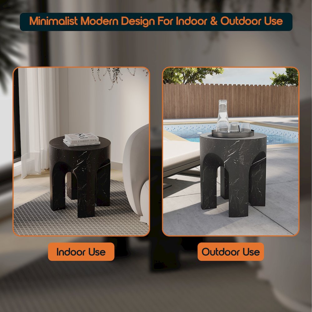 Crus Collection Fiberglass Outdoor Side Table Marbleized Black. Picture 8