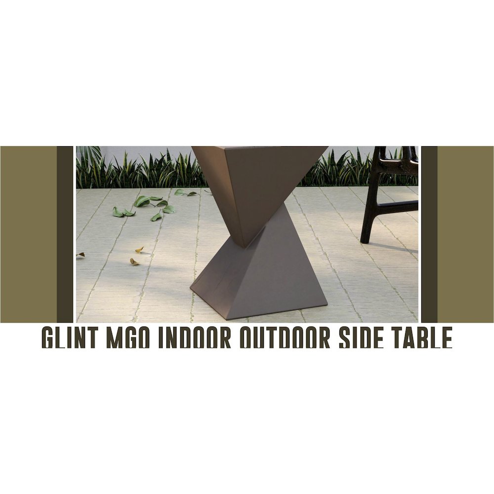 Glint Collection Fiberglass Outdoor Side Table in Grey. Picture 3