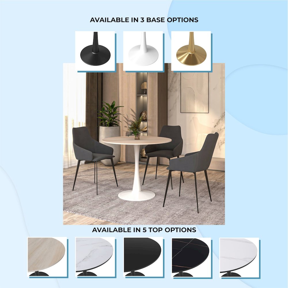 Bristol 35" Round Dining Table White Base with Sintered Stone Natural Wood Top. Picture 6