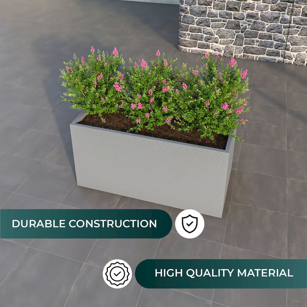 Flora Series Rectangle Poly Stone Planter in Grey 23.6 x 23.6, 47.2 Long. Picture 8