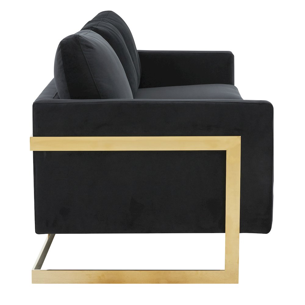 Lincoln Modern Mid-Century Upholstered Velvet Sofa with Gold Frame. Picture 7