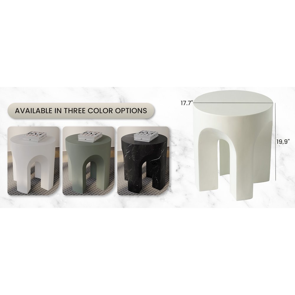 Crus Collection Fiberglass Outdoor Side Table in White. Picture 20