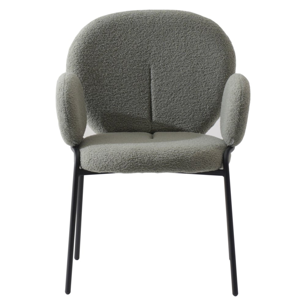Celestial Series Boucle Dining Arm Chair, Black Frame with Green Fabric. Picture 2