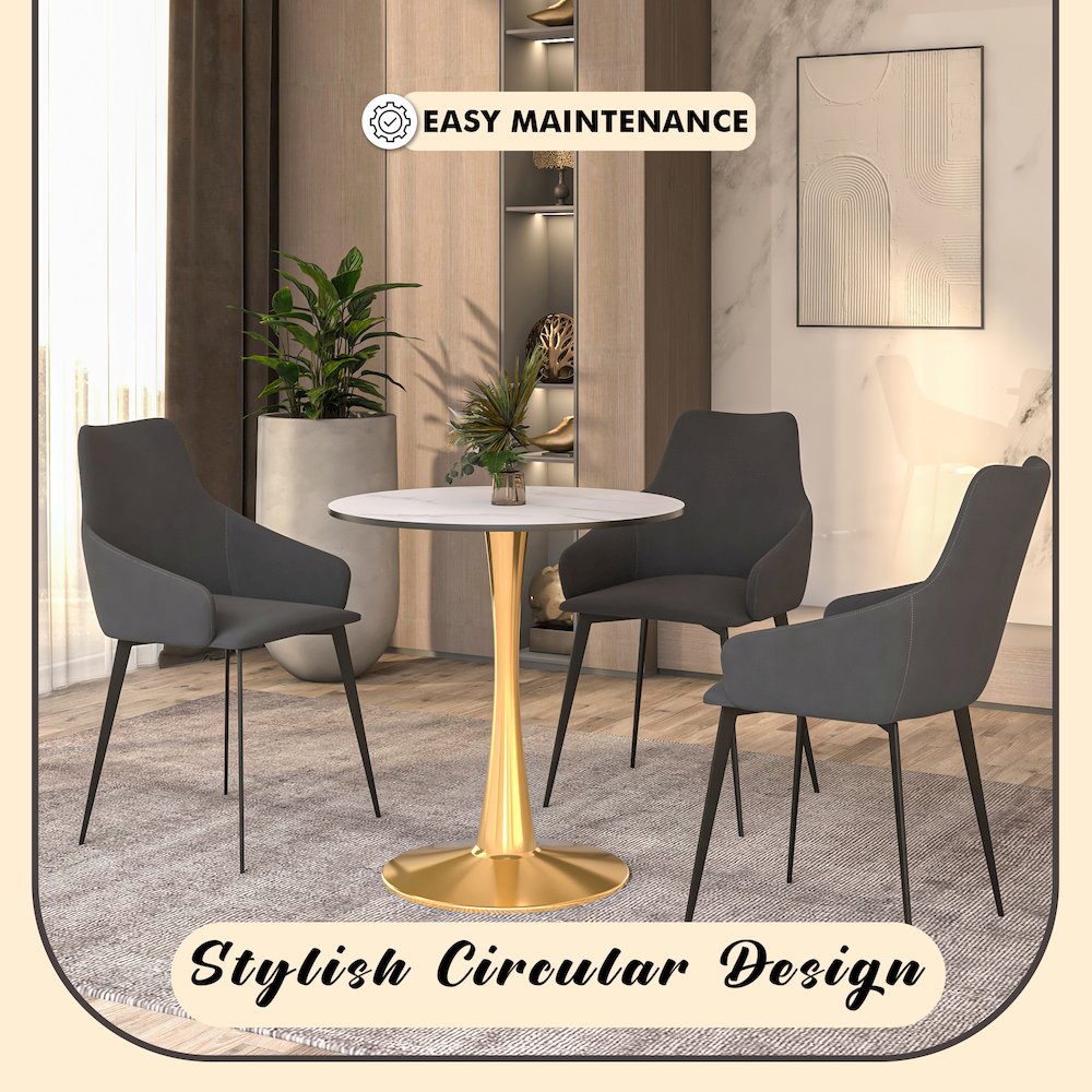 Bristol 27" round dining table Gold base with marbled MDF top. Picture 28