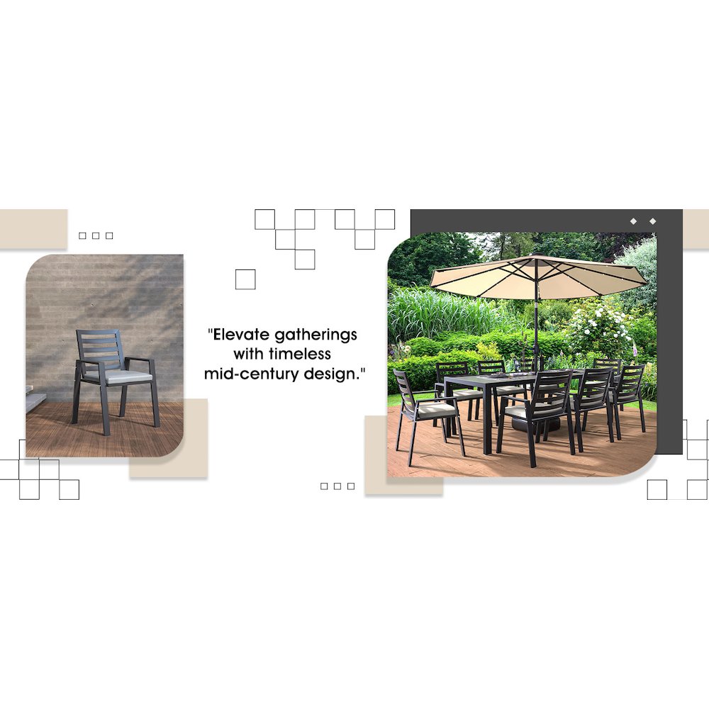 Chelsea Modern Patio Dining Armchair in Aluminum with Removable Cushions. Picture 5