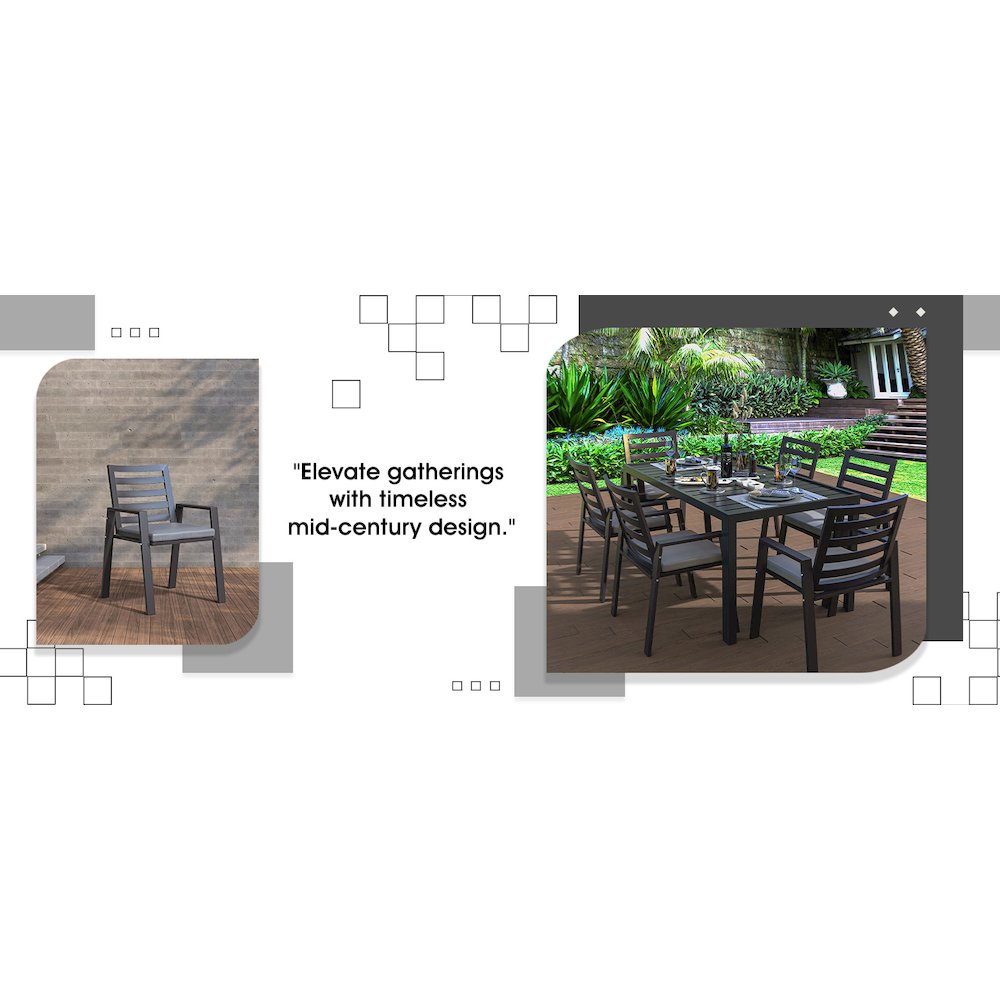 Chelsea Modern Patio Dining Armchair in Aluminum with Removable Cushions. Picture 5