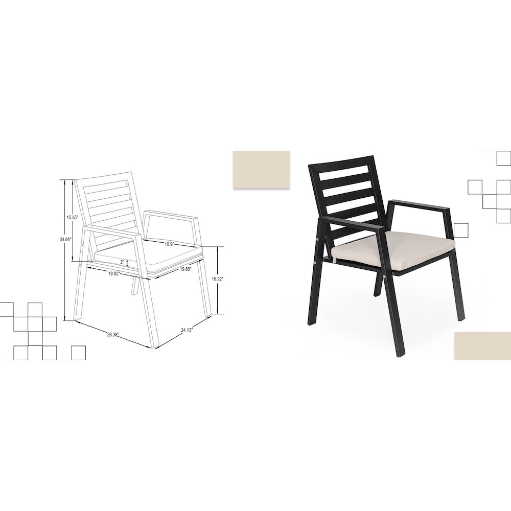 Chelsea Modern Patio Dining Armchair in Aluminum with Removable Cushions. Picture 7