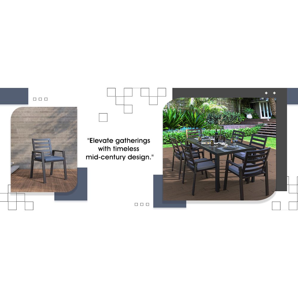 Chelsea Modern Patio Dining Armchair in Aluminum with Removable Cushions. Picture 7