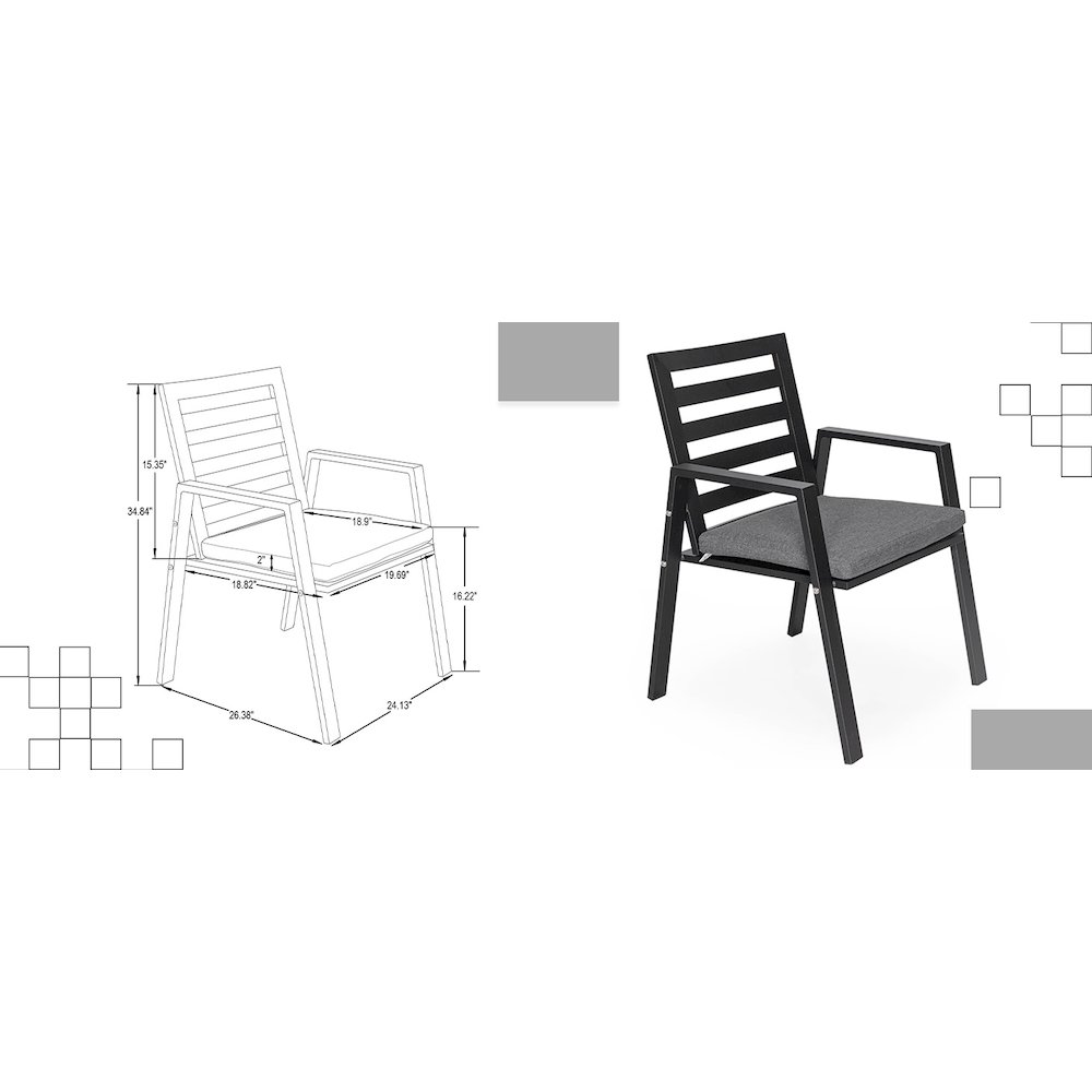 Chelsea Modern Patio Dining Armchair in Aluminum with Removable Cushions. Picture 7