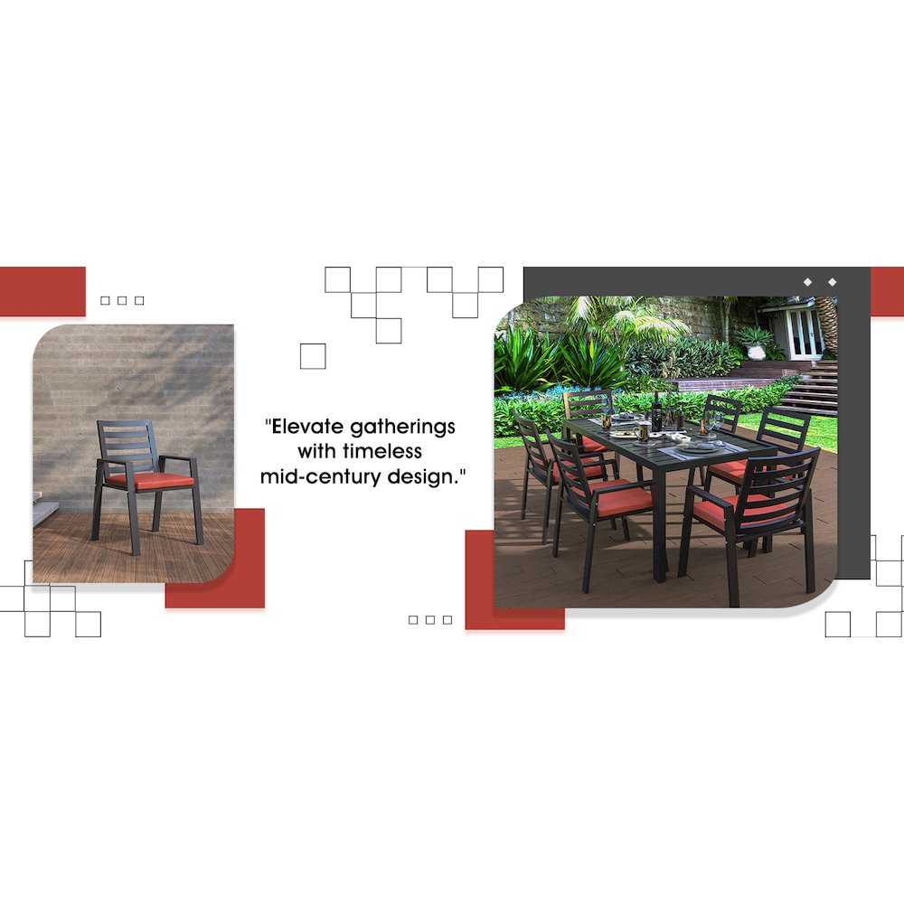 Chelsea Modern Patio Dining Armchair in Aluminum with Removable Cushions. Picture 5