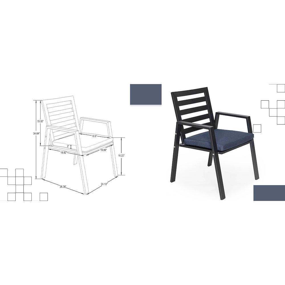 Chelsea Modern Patio Dining Armchair in Aluminum with Removable Cushions. Picture 6