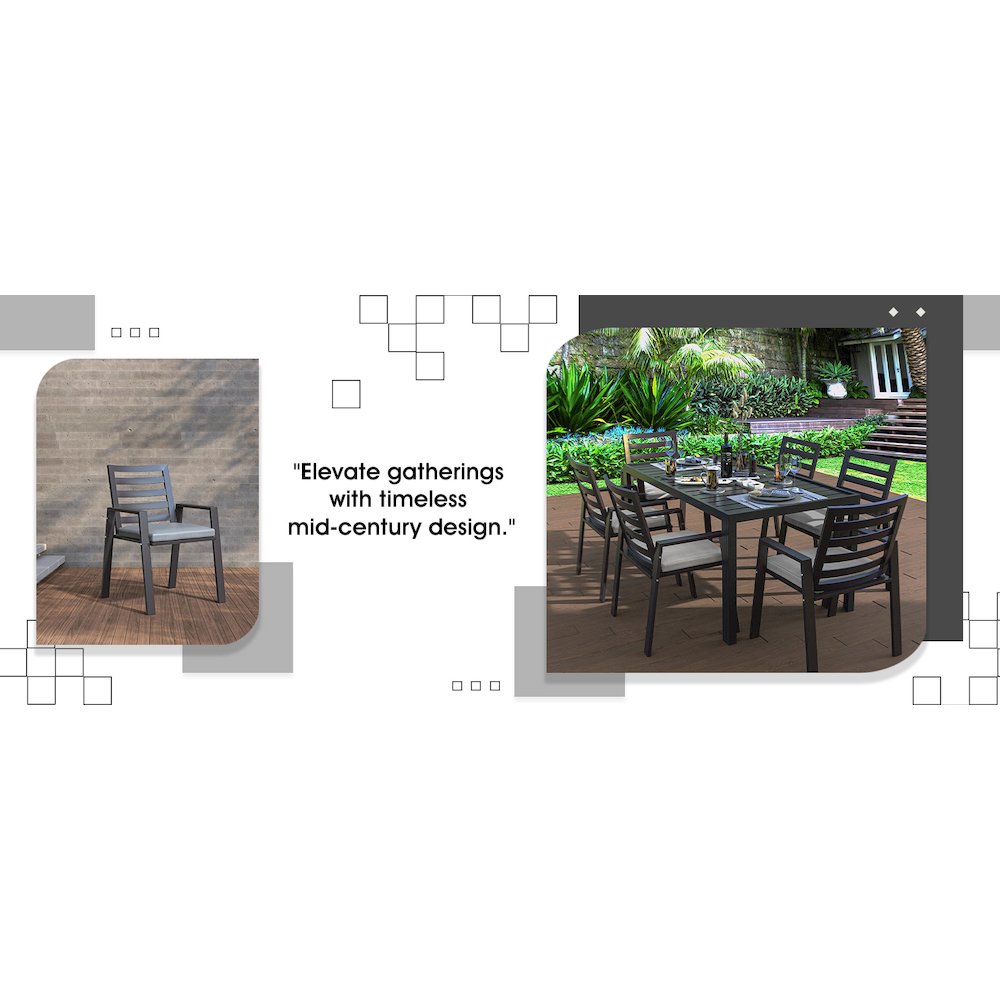 Chelsea Modern Patio Dining Armchair in Aluminum with Removable Cushions. Picture 5