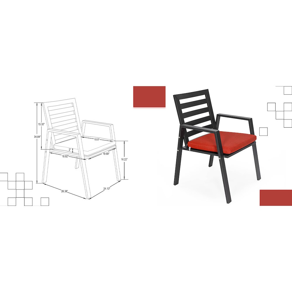 Chelsea Modern Patio Dining Armchair in Aluminum with Removable Cushions. Picture 7