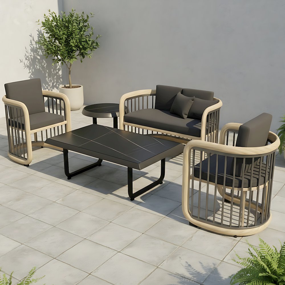 Klyra 5-Piece Aluminum Conversation Set with 2 accent chair in Grey. Picture 19