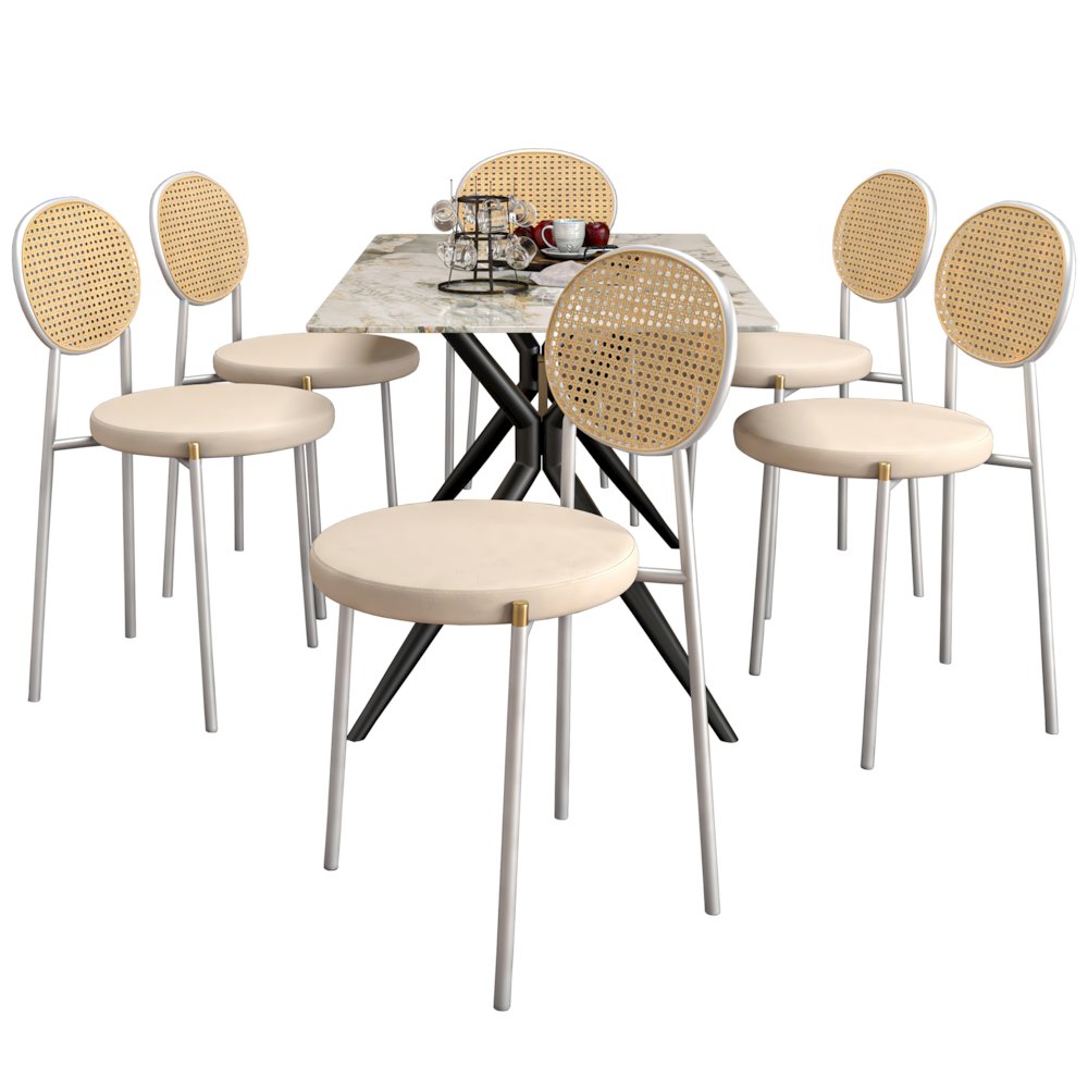 7-Piece Dining Set Rectangular Sintered Stone Dining Table. Picture 1
