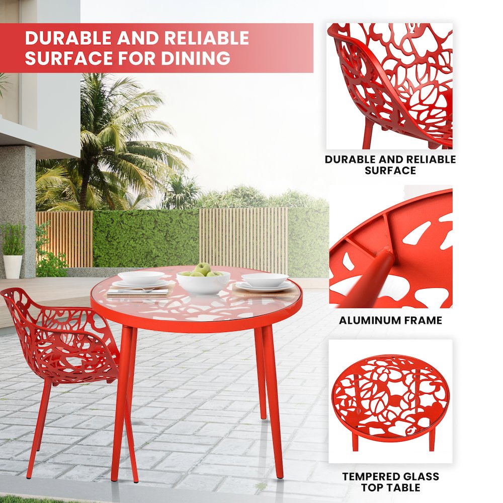 Devon Mid-Century Modern 3-Piece Aluminum Outdoor Patio Dining Set. Picture 3