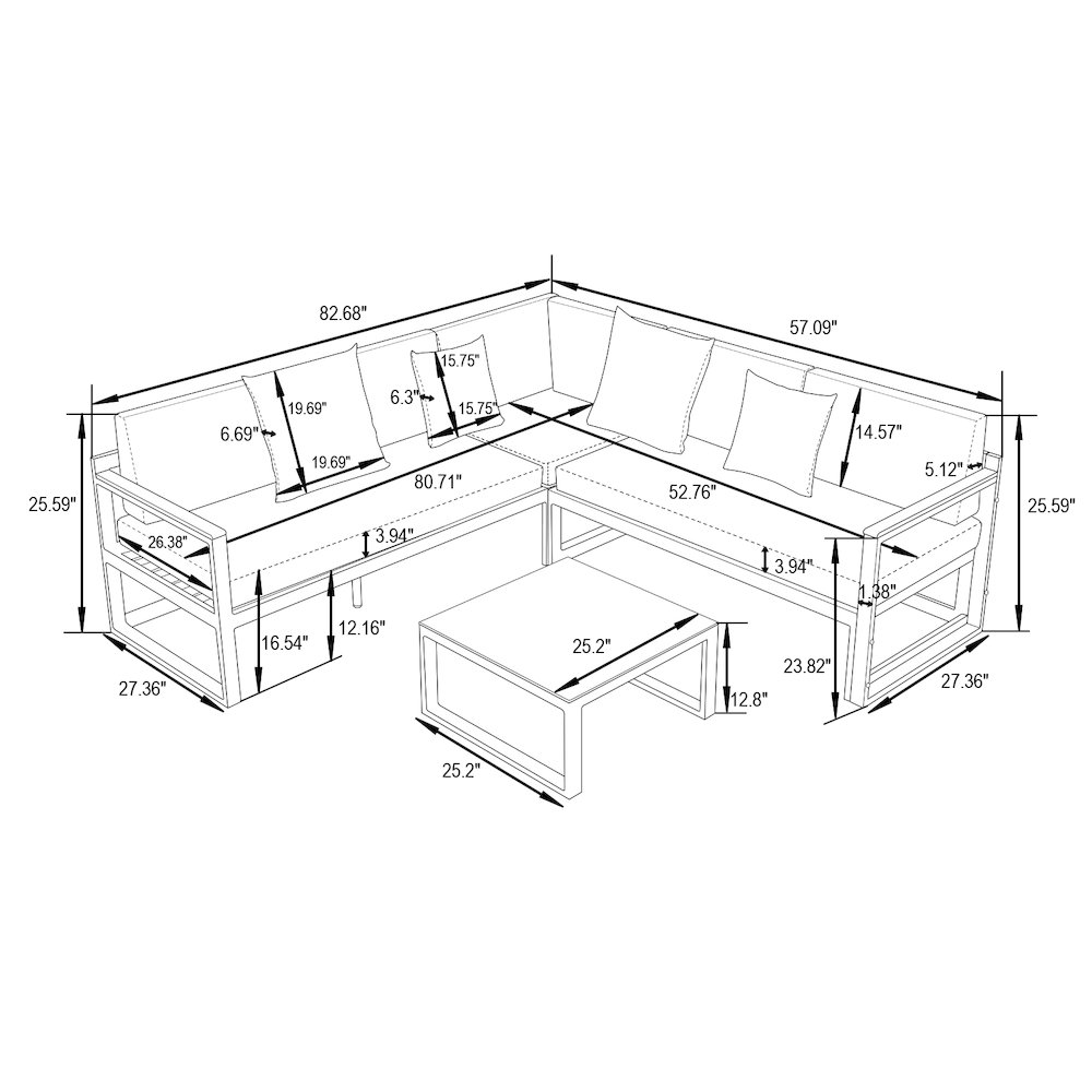 Chelsea White Sectional With Adjustable Headrest & Coffee Table With Cushions. Picture 17
