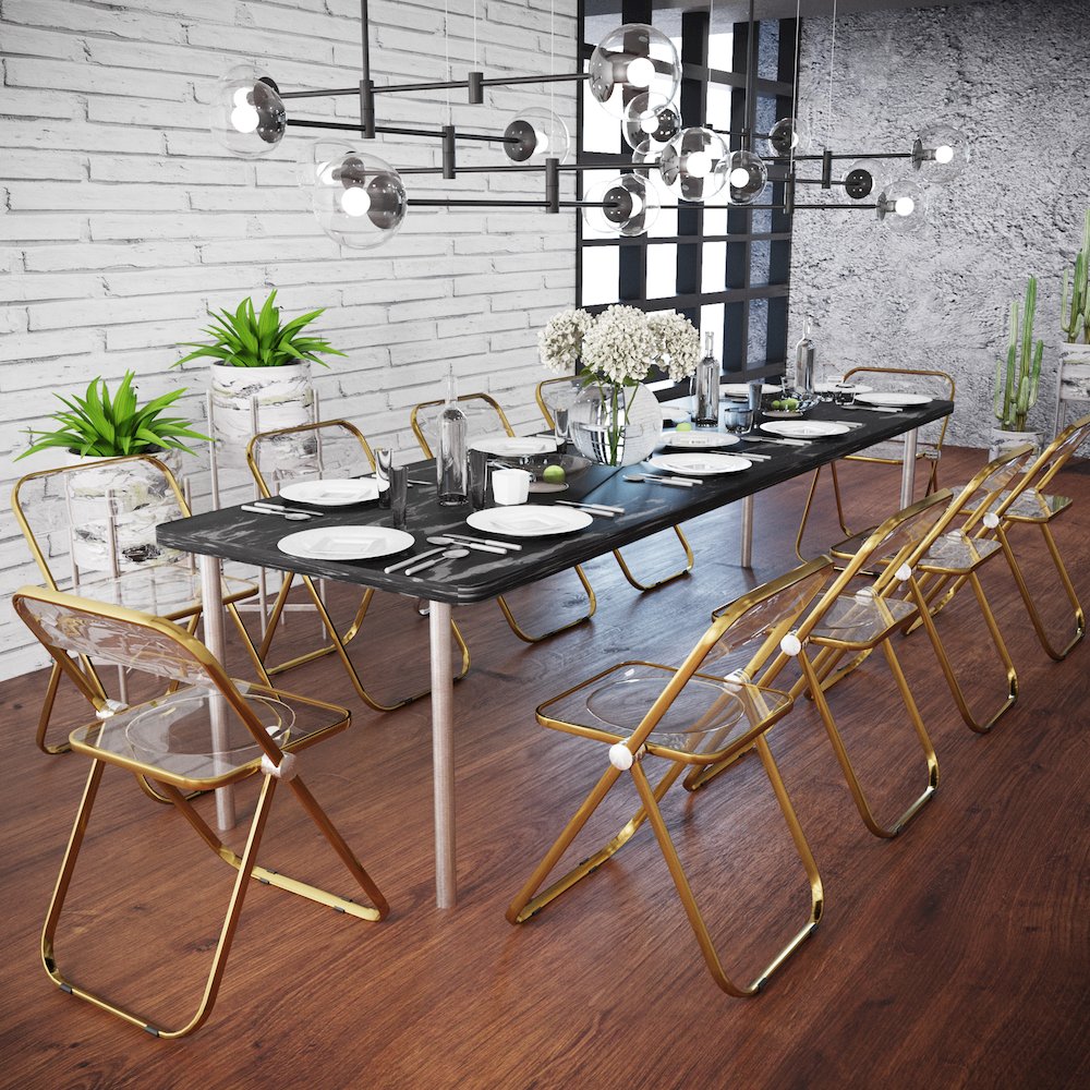Lawrence Acrylic Folding Chair With Gold Metal Frame, Set of 4. Picture 8