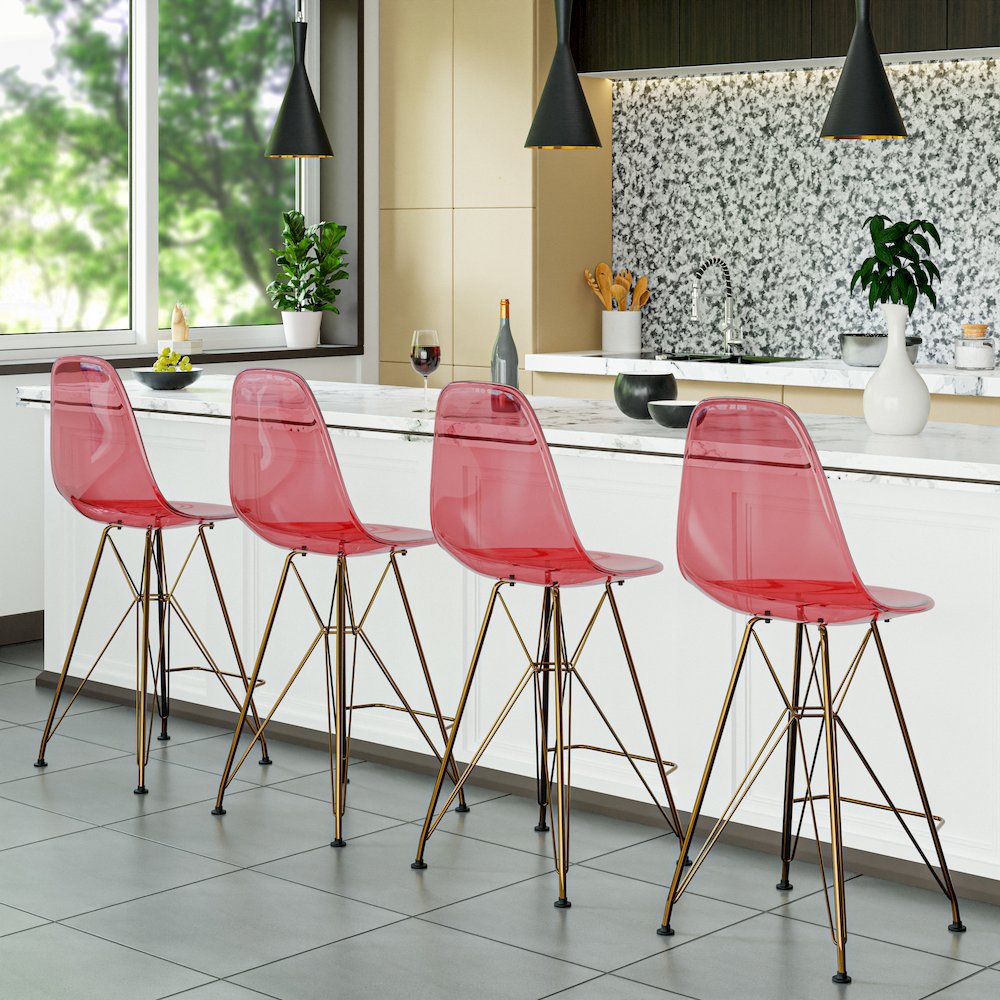 Cresco Counter Height Chair With Eiffel Gold Base In Transparent Red. Picture 8