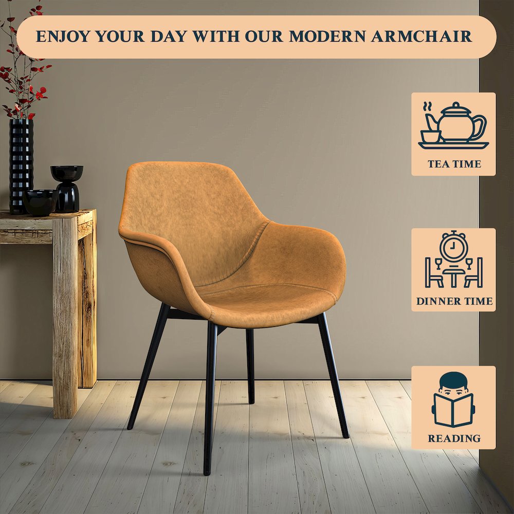 Markley Modern Leather Dining Arm Chair With Metal Legs Set of 2. Picture 5
