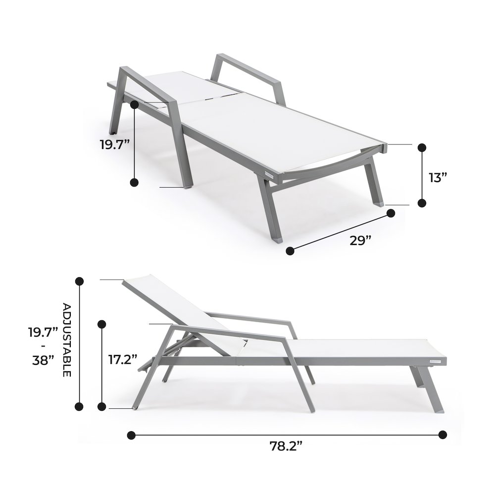 Marlin Patio Chaise Lounge Chair With Armrests in Grey Aluminum Frame. Picture 4