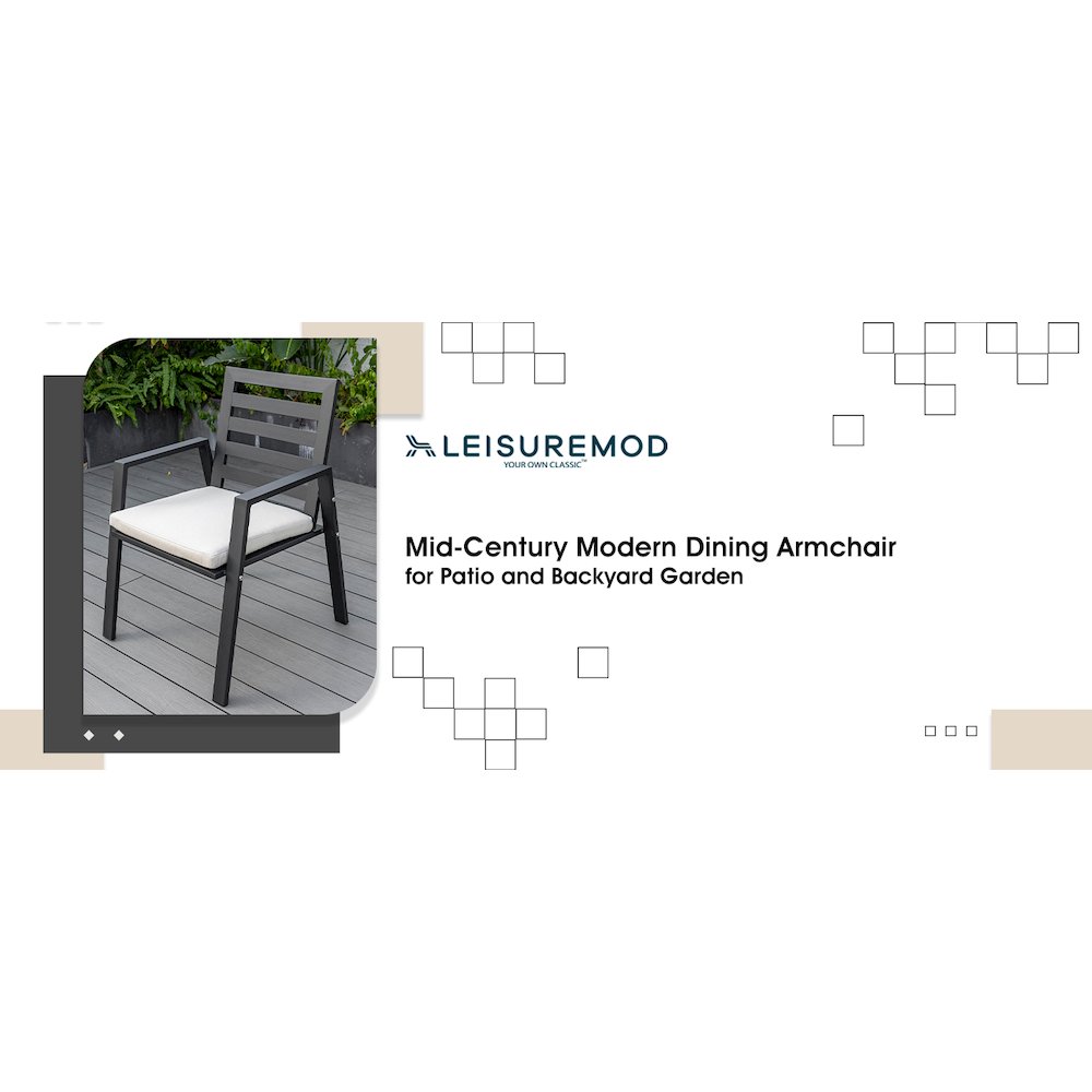Chelsea Modern Patio Dining Armchair in Aluminum with Removable Cushions. Picture 4