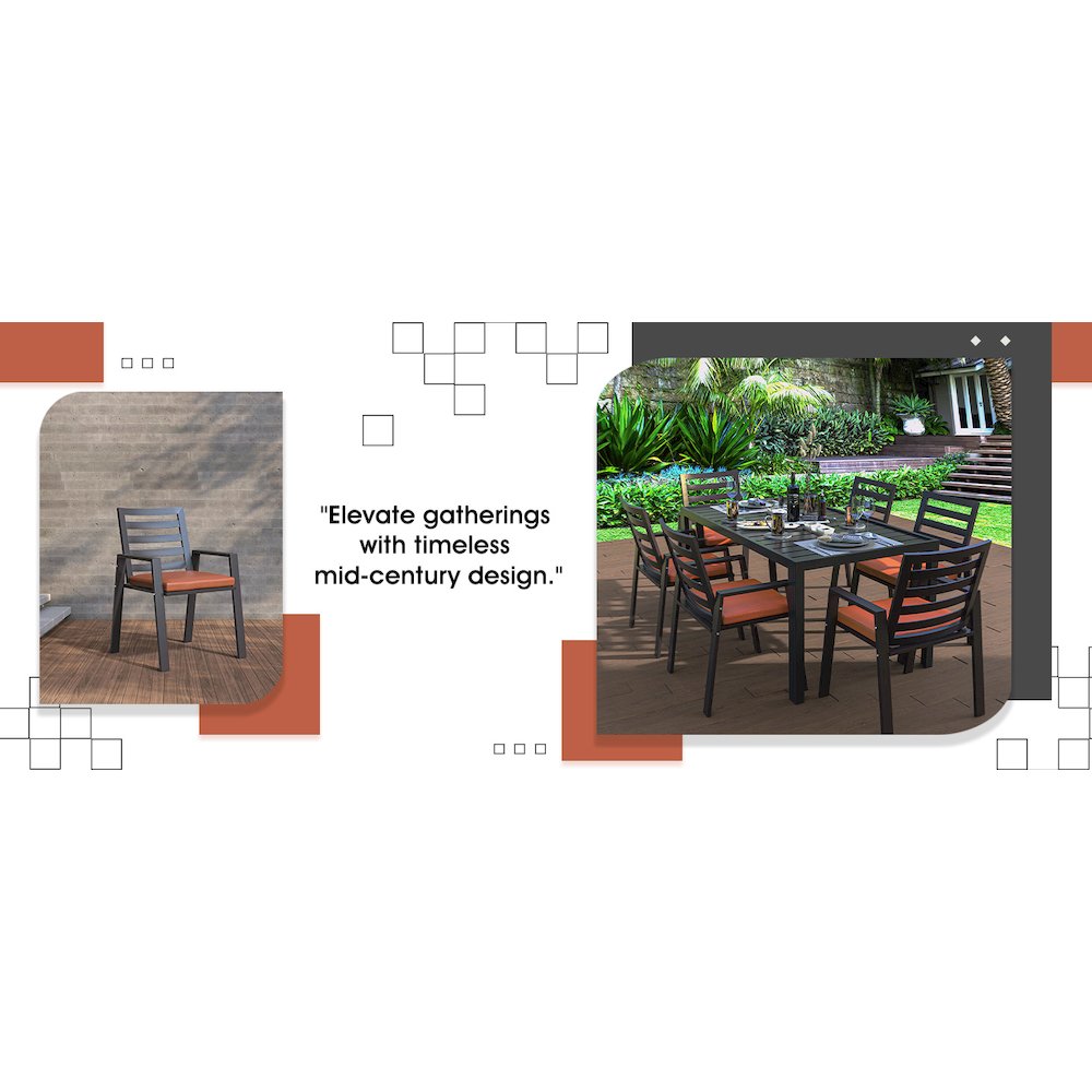 Chelsea Modern Patio Dining Armchair in Aluminum with Removable Cushions. Picture 5