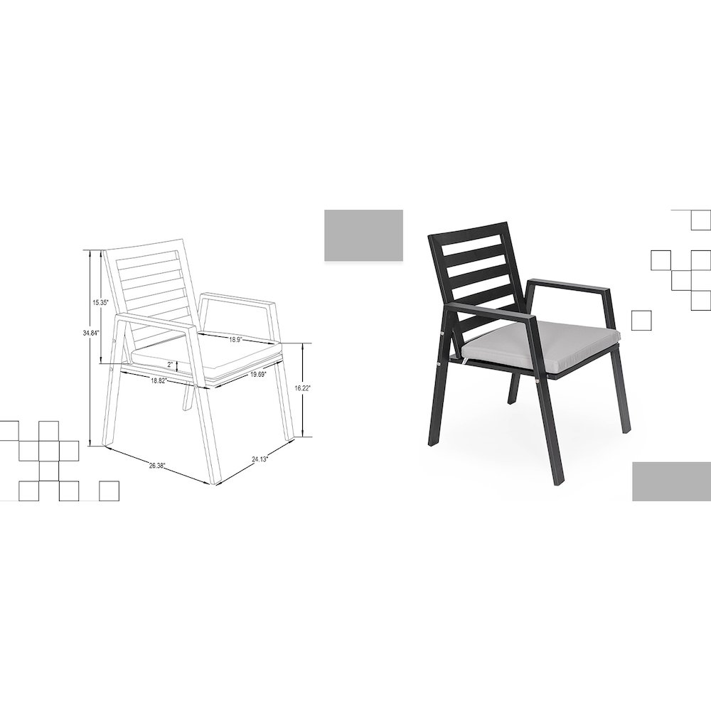 Chelsea Modern Patio Dining Armchair in Aluminum with Removable Cushions. Picture 7