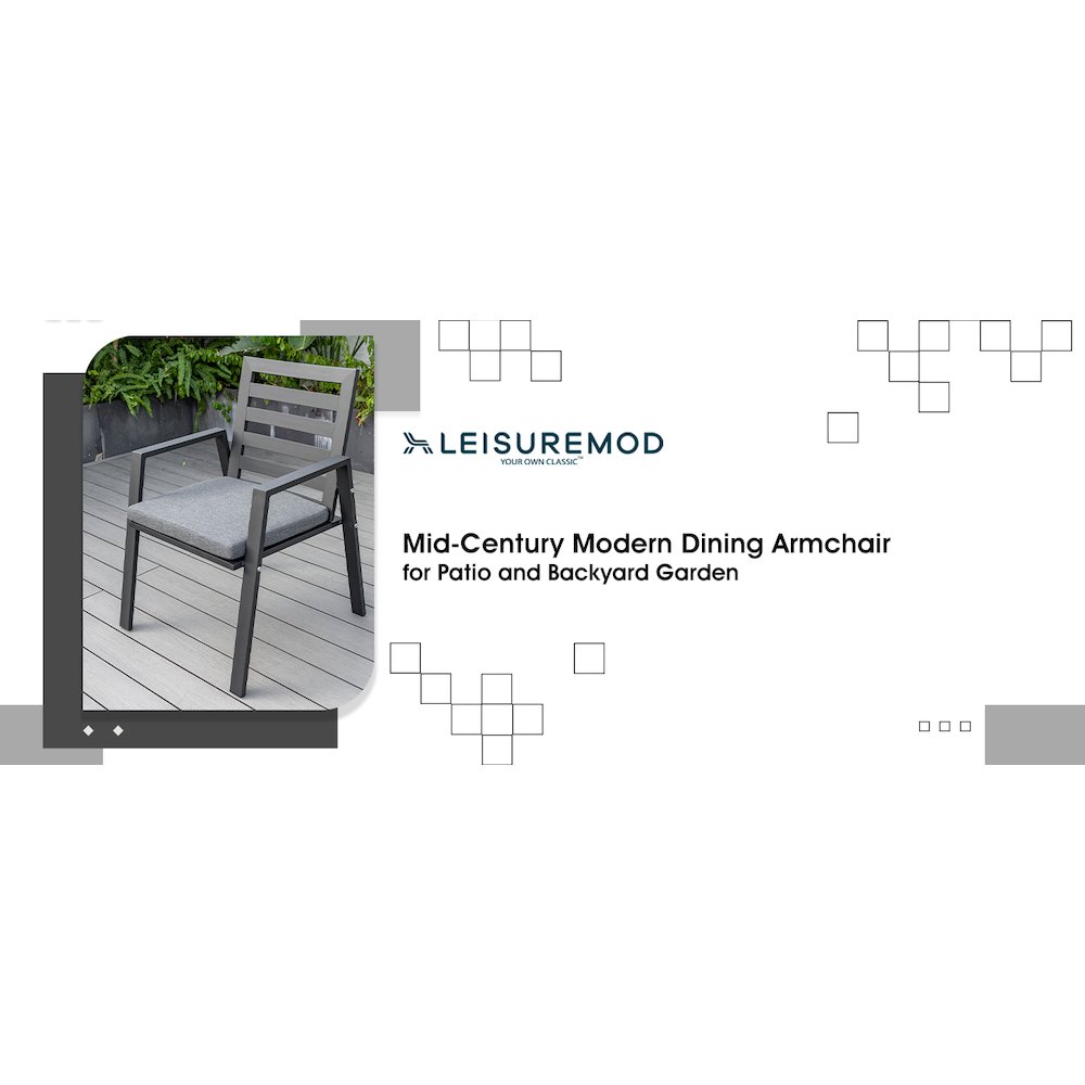 Chelsea Modern Patio Dining Armchair in Aluminum with Removable Cushions. Picture 4