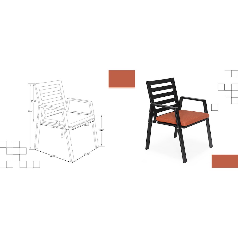 Chelsea Modern Patio Dining Armchair in Aluminum with Removable Cushions. Picture 7