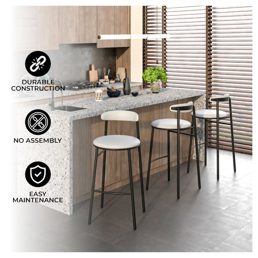 Lume Collection Modern Bar Stool in White Set of 2. Picture 11