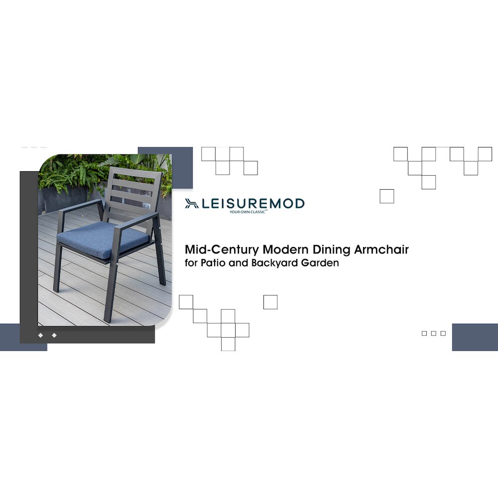 Chelsea Modern Patio Dining Armchair in Aluminum with Removable Cushions. Picture 4