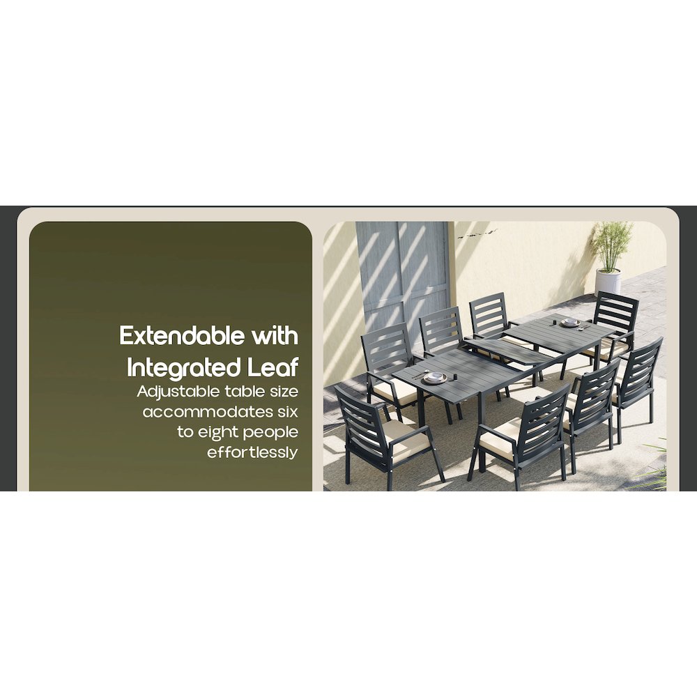 Marlin Extenable outdoor Dining Table 78-118 in Black. Picture 28