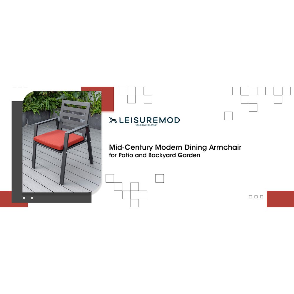 Chelsea Modern Patio Dining Armchair in Aluminum with Removable Cushions. Picture 4