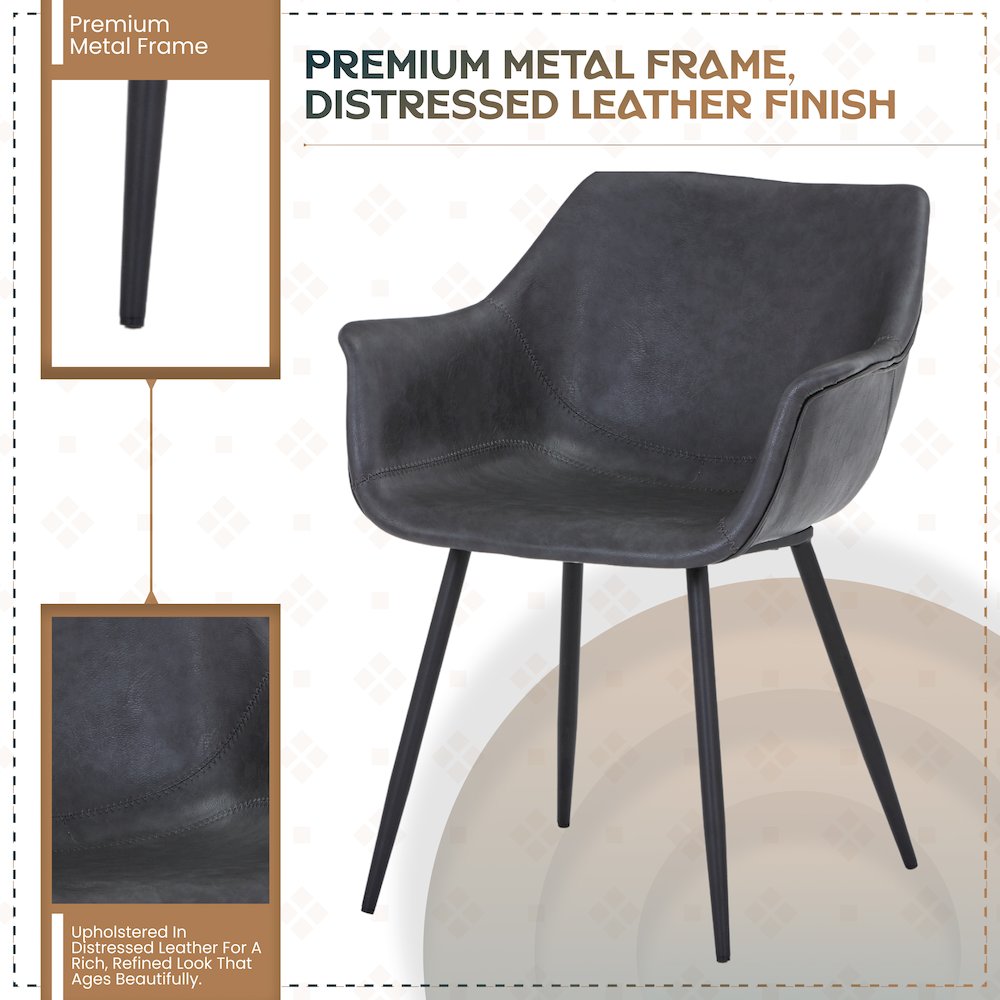 Markley Modern Leather Dining Arm Chair With Metal Legs. Picture 2