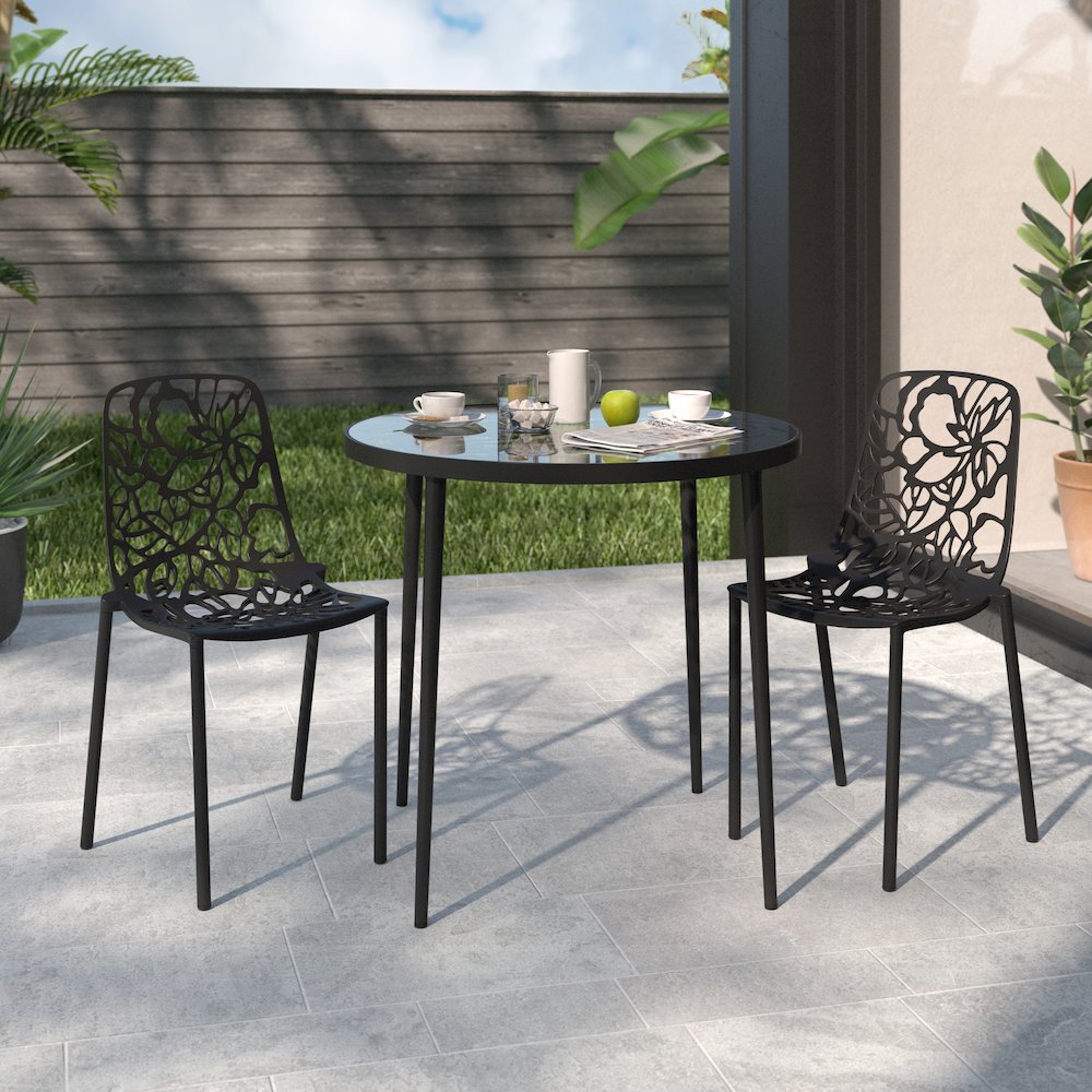 Devon Mid-Century Modern 3-Piece Aluminum Outdoor Patio Dining Set. Picture 8