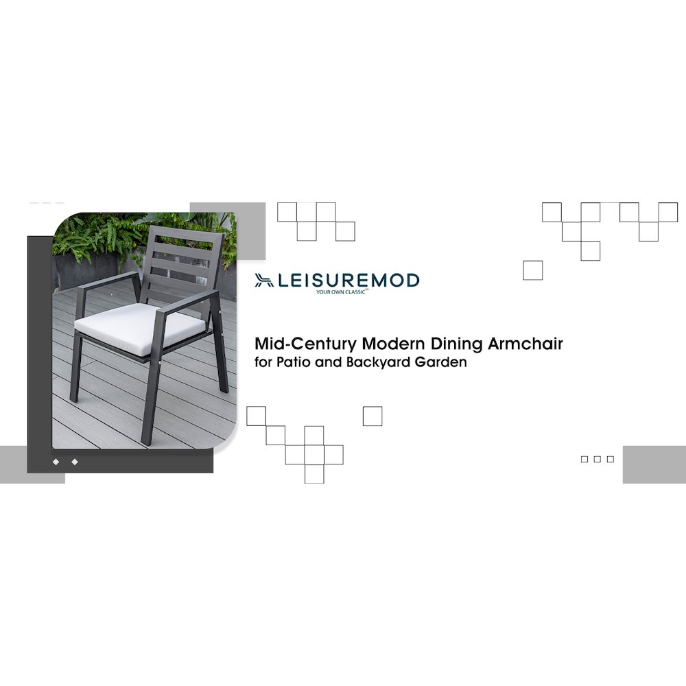 Chelsea Modern Patio Dining Armchair in Aluminum with Removable Cushions. Picture 4