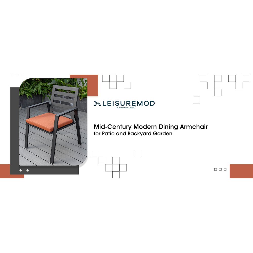 Chelsea Modern Patio Dining Armchair in Aluminum with Removable Cushions. Picture 4