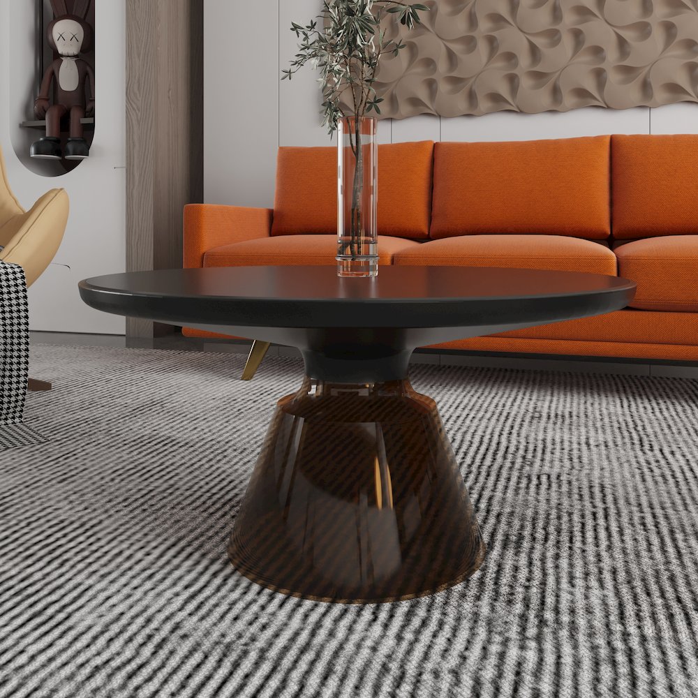 Tully Collection Glass Coffee Table Grey glass, Black Rim with Black GLass Top. Picture 8