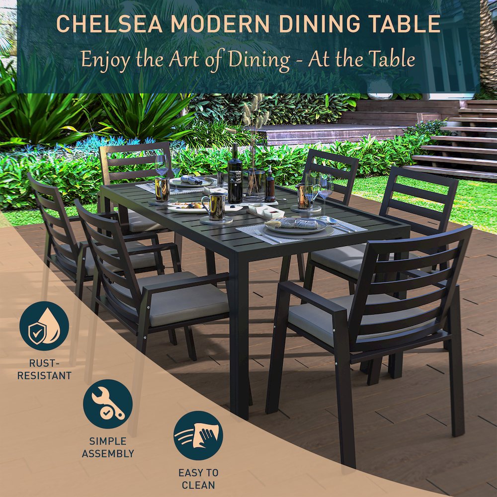 Chelsea Aluminum Outdoor 63" Dining Table in Black. Picture 15