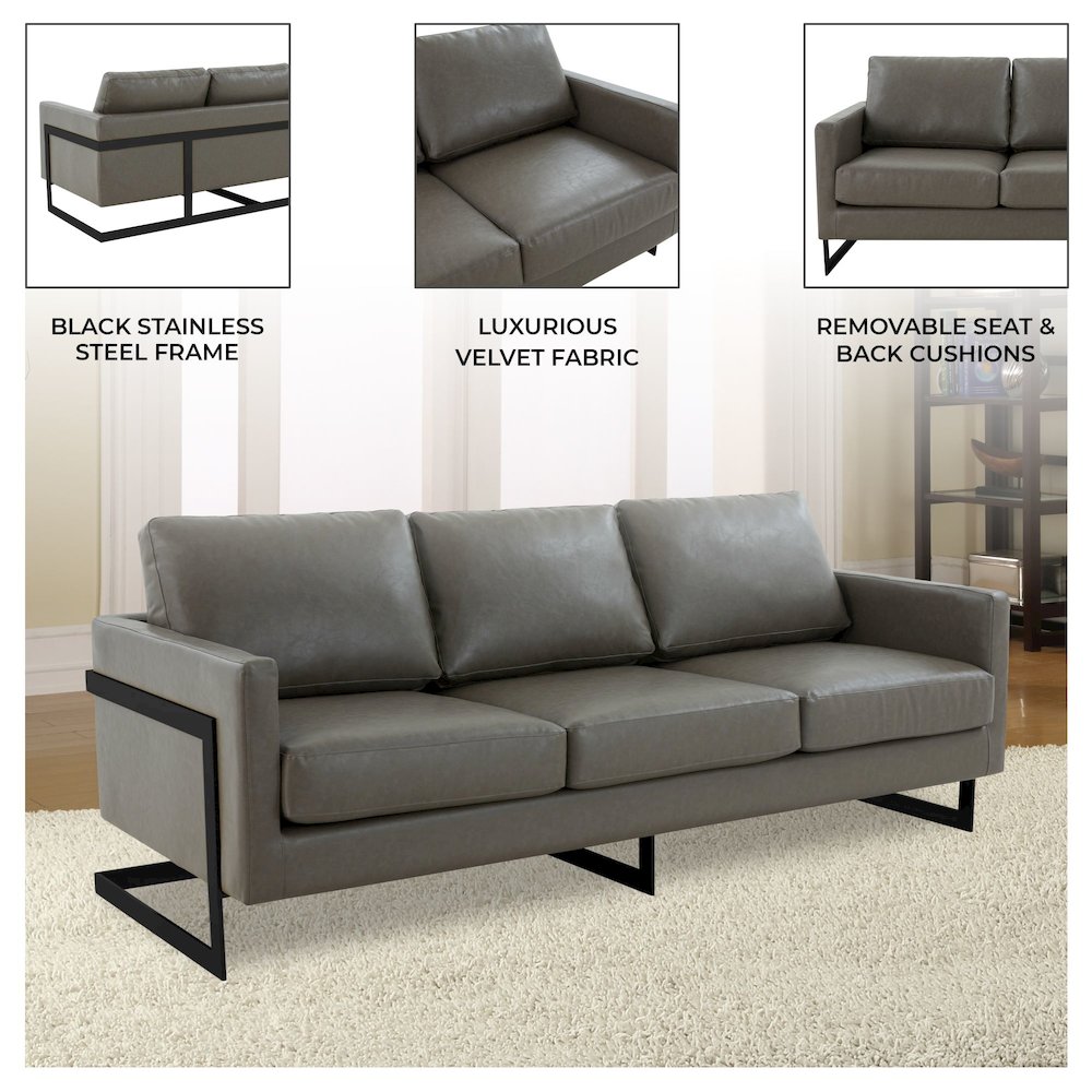 Lincoln Grey Leather Sofa With Black Frame. Picture 5